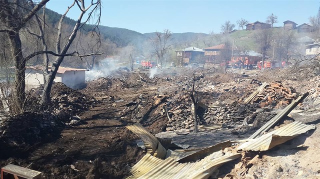 Çorum'da bir köyde çıkan yangında 45 ev hasar gördü. 