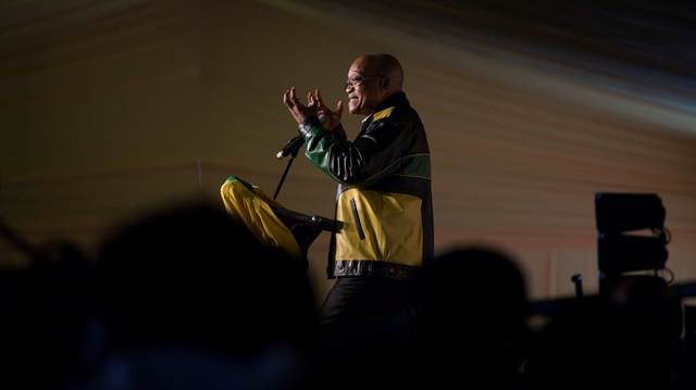 President Jacob Zuma addresses crowds gathered to celebrate his 75th birthday