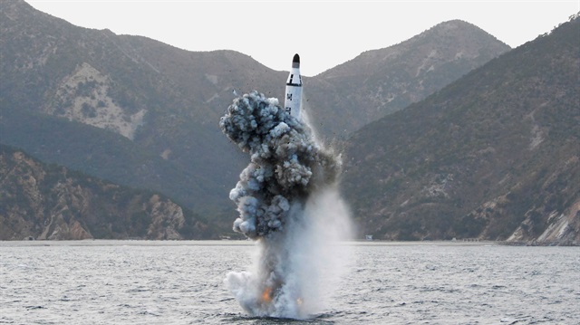 North Korea test-fires an underwater strategic submarine ballistic missile.