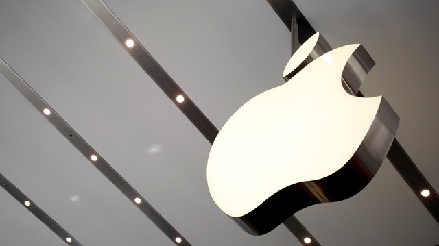 The Apple logo is pictured inside the newly opened Omotesando Apple store