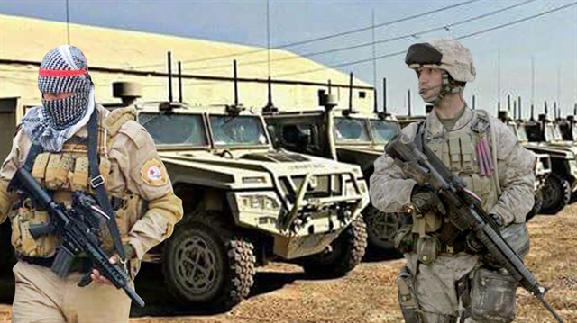 Solda PYD'li terörist, sağda ise ABD'li asker... İkisi de Suriye'de sıkı işbirliği içinde faaliyetlerde bulunuyor.