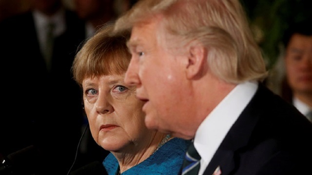 Angela Merkel (L) and Donald Trump (R). 