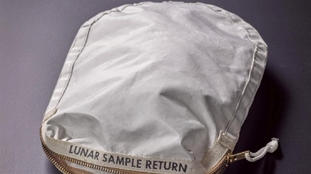 An Apollo 11 Contingency Lunar Sample Return Bag, used by astronaut Neil Armstrong on Apollo 11 to bring back the very first pieces of the moon ever collected, is seen in an undated photo supplied by Sotheby's auction house in New York May 19.