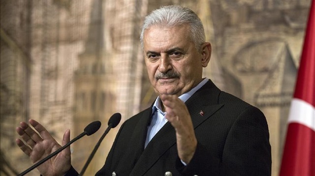 Prime Minister of Turkey Binali Yıldırım speaks during a meeting with representatives of business world at Dolmabahçe Prime Minister's Office in Istanbul, Turkey on June 10, 2017.