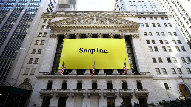 A Snap Inc. banner covers the front of the New York Stock Exchange (NYSE) at Wall Street in New York, United States on March 02, 2017.