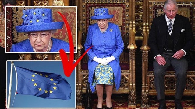 Kraliçe Elizabeth'in sarı çiçeklerle süslenmiş lacivert şapkası Avrupa Birliği bayrağına benzetildi.

