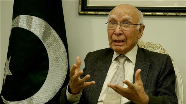 Pakistan's Prime Minister Adviser for Foreign Affairs Sartaj Aziz