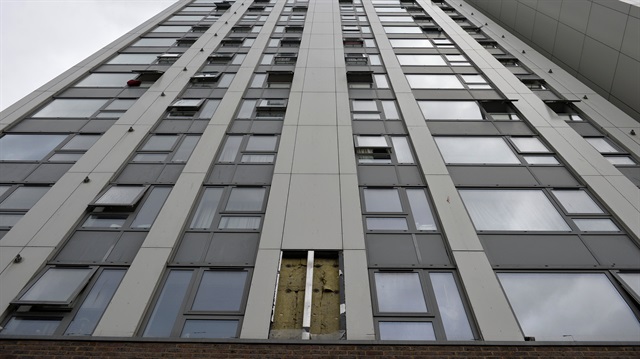 A panel of cladding is missing on a tower block on the Chalcots estate are seen in Camden after the local council announced they would be removing alumium cladding in light of the fire at the Grenfell Tower, in London, Britain, June 22, 2017.