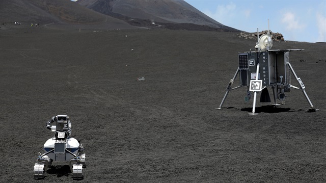 Robots are seen on the Mount Etna, Italy