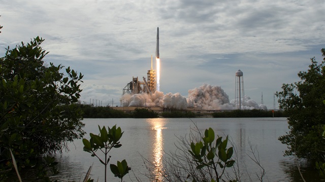 The SpaceX Falcon 9 rocket, with the Dragon spacecraft onboard