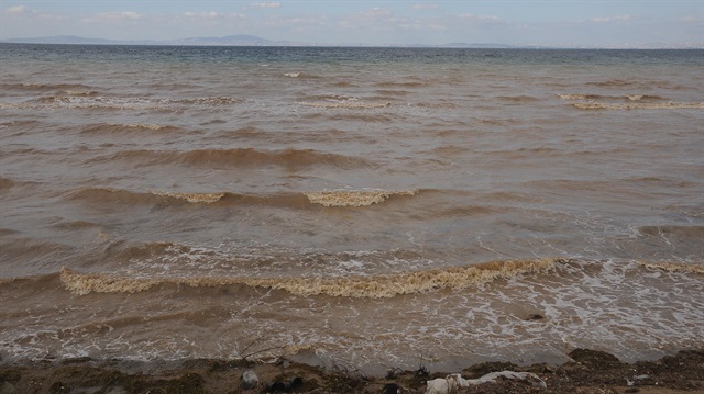 Taşınan çamurlu sular nedeniyle, denizin renginin değiştirdiği görüldü. 
