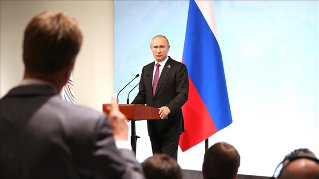 Russia's President Vladimir Putin speaks to the press during the press conference following the G20 leaders summit in Hamburg, Germany, on July 08, 2017.