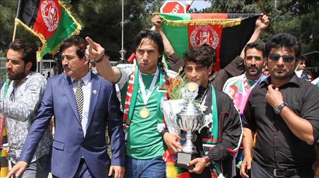 Afghanistan Under-15 National Football Team arrive in Kabul Afghanistan on July 10, 2017. Afghanistan Under-15 National Football Team on Saturday won the title of Central Asian Football Association (CAFA) Championship by defeating Uzbekistan 3-2 in the final.