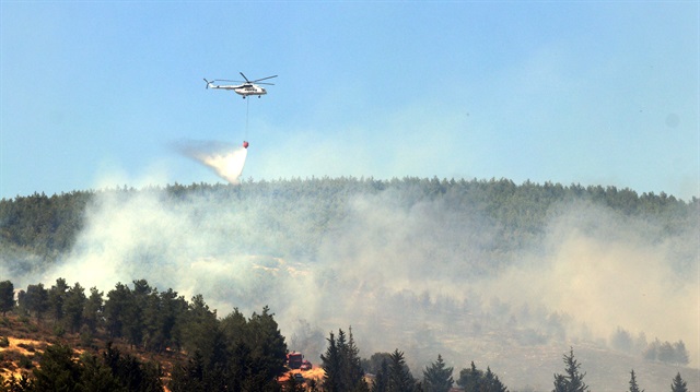 Amanos Dağları'nda orman yangını yangınını söndürme çalışmaları sürüyor.