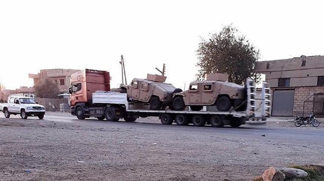 More than 100 trucks carrying U.S. supplies cross into Syrian territory controlled by the PKK/PYD terror group on Monday night in Hasakah, Syria on August 7, 2017.