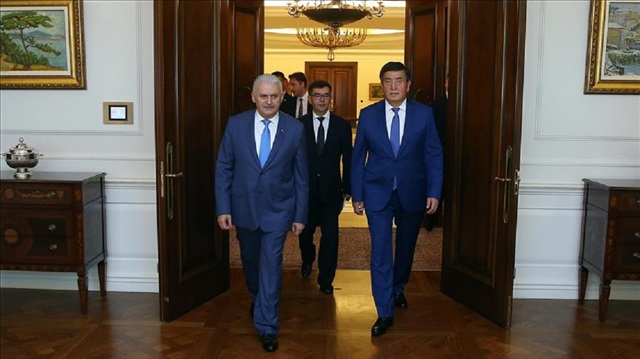 Turkish Prime Minister Binali Yildirim (L) meets with his Kyrgyz counterpart Sooronbay Jeenbekov (R) at Cankaya Palace in Ankara, Turkey on August 08, 2017. 
