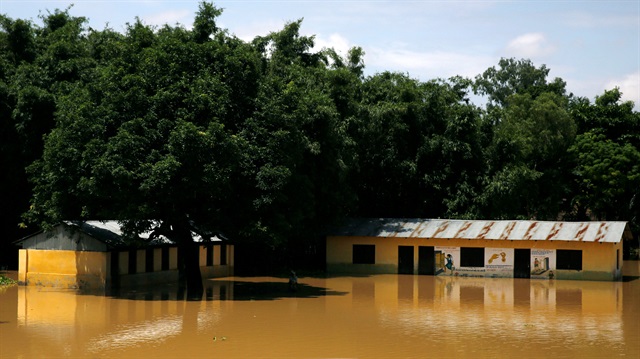 A school is submerged at the flood affected area in Saptari District, Nepal 