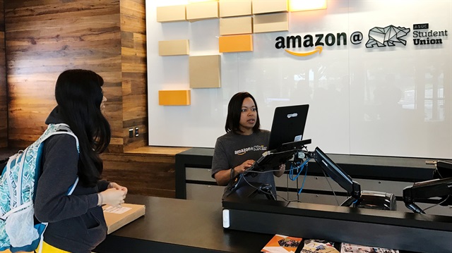 An Amazon pickup location is seen at the University of California in Berkeley