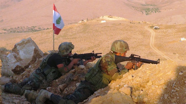 Members of the Lebanese army hit the positions of the Daesh terrorists near the city of Ras Raalbek near Syria border in Lebanon on August 18, 2017.