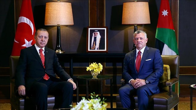President of Turkey, Recep Tayyip Erdogan (L) meets with Abdullah II of Jordan (R) at Raghadan Palace in Amman, Jordan on August 21, 2017.