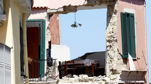 A damaged house is seen after an earthquake hit the island of Ischia, off the coast of Naples, Italy.