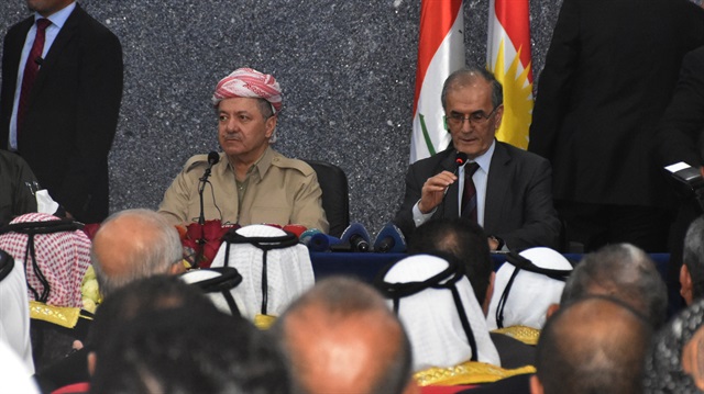 IKBY Başkanı Barzani, Kerkük Valisi Necmettin Kerim ile birlikte referandum toplantısına katıldı.