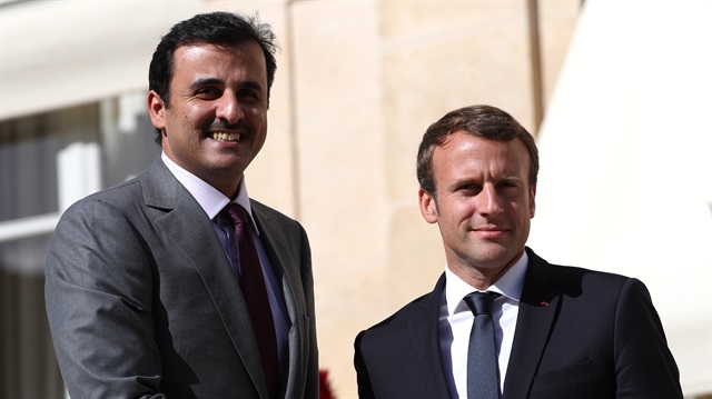 Fransa Cumhurbaşkanı Macron, Katar Emiri  Al Sani ile Elysee Sarayı'nda bir araya geldi.