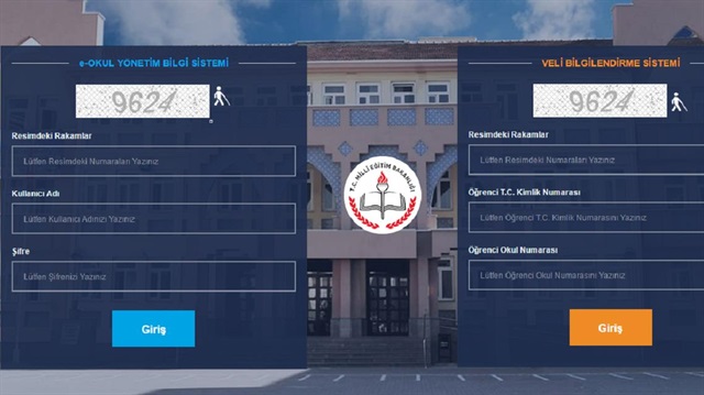e-Okul Veli Bilgilendirme Sistemi giriş ekranı