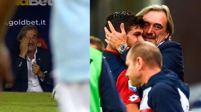 Pellegri'nin babası yedek kulübesine duygulanırken, maç sonu oğlunu tebrik etti.