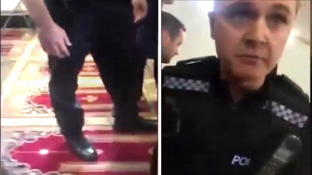 İngiliz polisi, camiye ayakkabılarıyla girdi.
