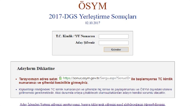 ​DGS tercih sonuçları sorgulama-sonuc.osym.gov.tr