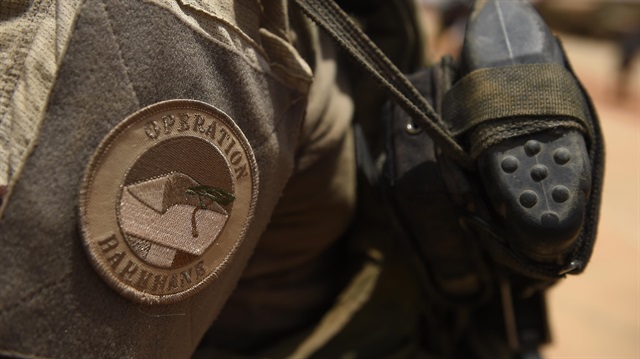 A close-up of the France's Barkhane operation patch worn by French troops in Africa