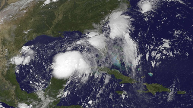 Two Tropical Depressions are shown over the Gulf of Mexico 