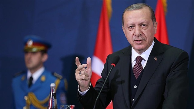 Turkish President Recep Tayyip Erdogan speaks during joint press conference with Serbian President Aleksandar Vucic