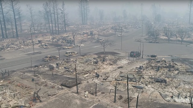 An aerial view of the devastation caused by the California wildfires