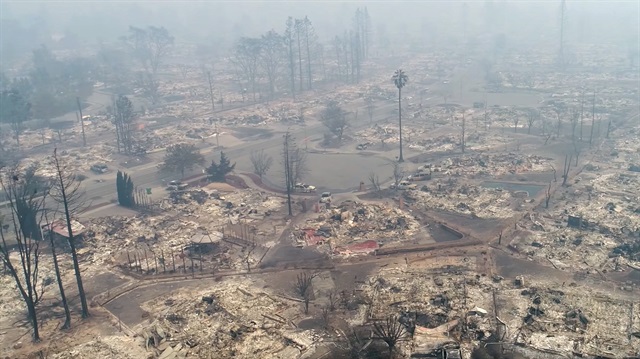 An aerial view of the devastation caused by the California wildfires, in Santa Rosa, California
