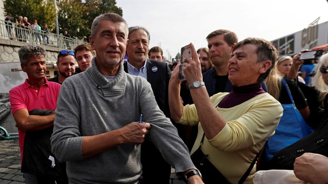 The leader of ANO party Andrej Babis arrives at an election campaign rally in Prague