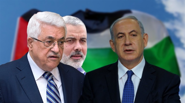 Filistin Devlet Başkanı Mahmud Abbas ve Hamas'ın Siyasi Büro Şefi İsmail Heniyye- İsrail Başbakanı Binyamin Netanyahu