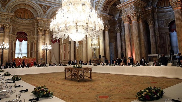 A general view of a dinner is seen hosted by President of Turkey, Recep Tayyip Erdoğan in honour of 9th D-8 Organization for Economic Cooperation Summit attendants at Dolmabahçe Palace in Istanbul, Turkey on October 20, 2017.