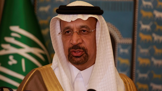 Saudi Energy Minister Khalid al-Falih speaks during a media conference 