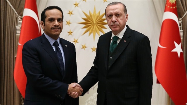 Cumhurbaşkanı Erdoğan, Cumhurbaşkanı Külliye'sinde Katar Dışişleri Bakanı El Sani'yi kabul etti