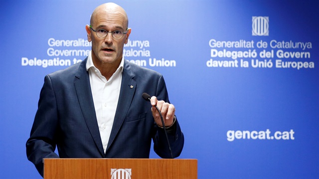 Catalan Foreign Affairs chief Raul Romeva holds a news conference in Brussels