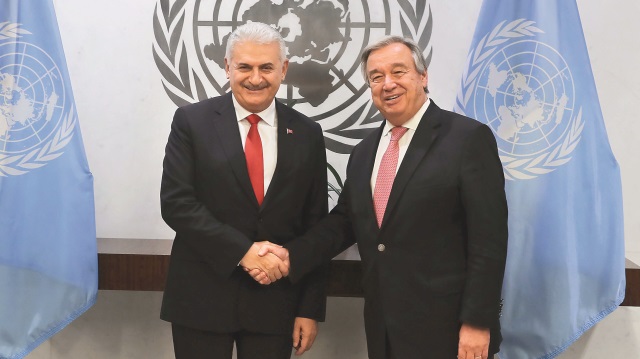 Yıldırım, temasları kapsamında BM Genel Sekreteri Antonio Guterres ile BM Genel Merkezi’nde bir araya geldi