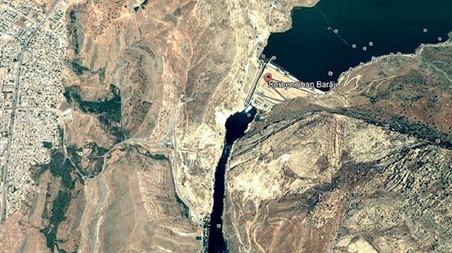 Derbendihan Barajı'nın uydu görüntüsü. 