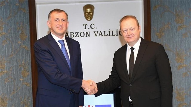 Chairman of the Georgian Government of the Autonomous Republic of Adjara Zurab Pataradze (L) visits Trabzon governor Yucel Yavuz (R)