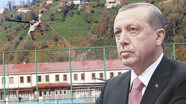 Cumhurbaşkanı Erdoğan helikopter ile bölgeyi havadan inceledi. 
