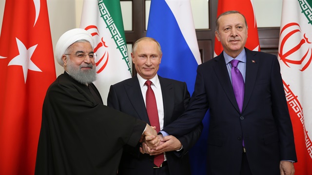 İran Cumhurbaşkanı Hasan Ruhani, Rusya Devlet Başkanı Vladimir Putin ve Cumhurbaşkanı Recep Tayyip Erdoğan