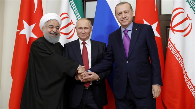 Iran's President Hassan Rouhani, Russia's Vladimir Putin and Turkey's Tayyip Erdoğan meet in Sochi, Russia.