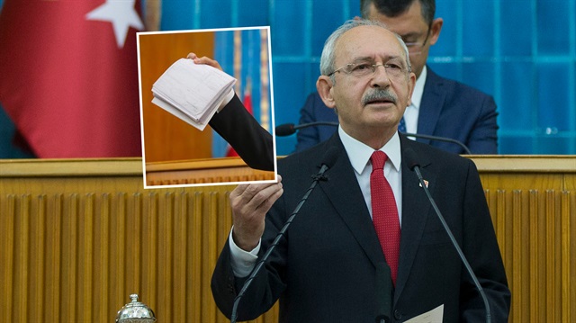 Kemal Kılıçdaroğlu, bugün parti kürsüsünden elindeki belgeleri böyle gösterdi.