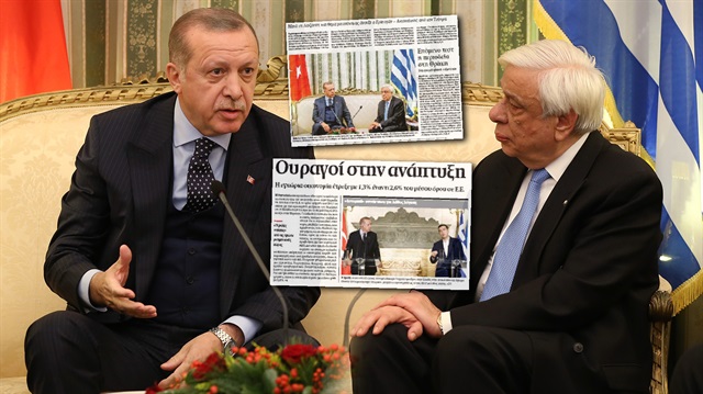 Cumhurbaşkanı Recep Tayyip Erdoğan ve Yunanistan Cumhurbaşkanı Prokopis Pavlopoulos'un görüşmesi Yunan gazetelerinde. 